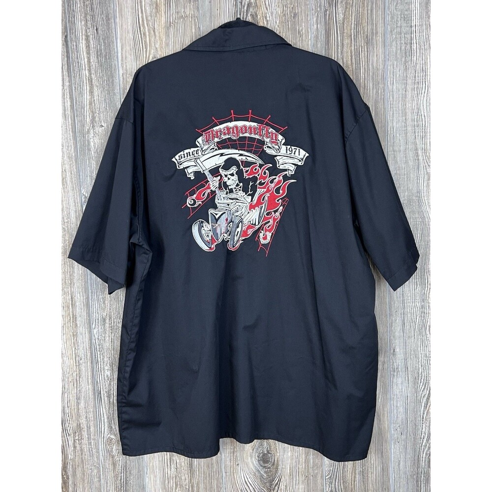 Dragonfly Roadhouse Black Front‎ Snap Utility Shirt Mens 3XL Motorcycle Biker